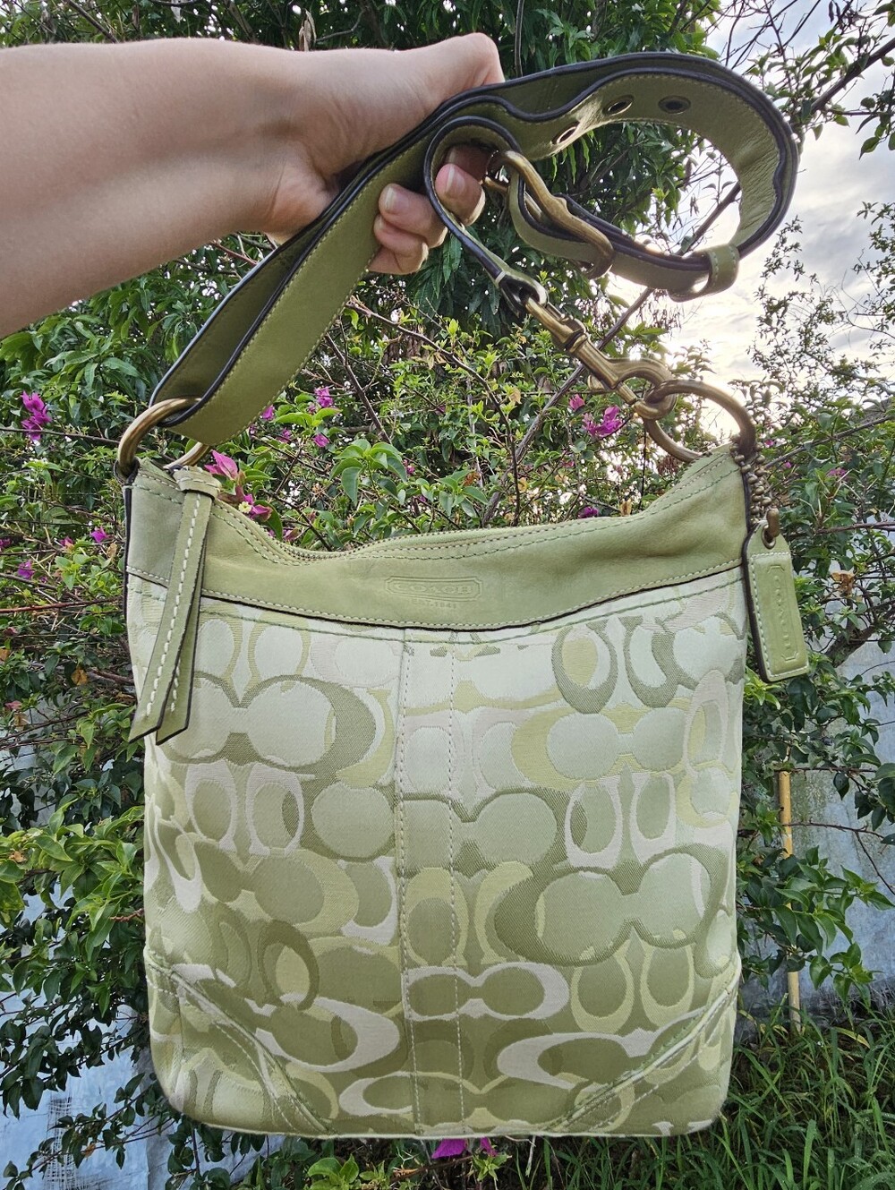 Coach Signature Optic Hobo Convertible Shoulder Bag Model 10378 Green Optic